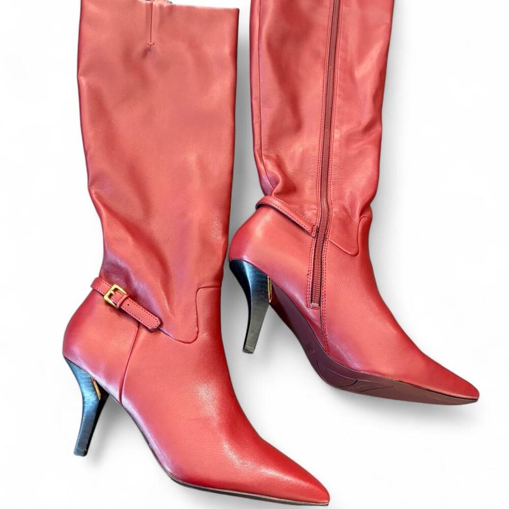Franco sarto burgundy buckle low Heel faux leather luna boots
